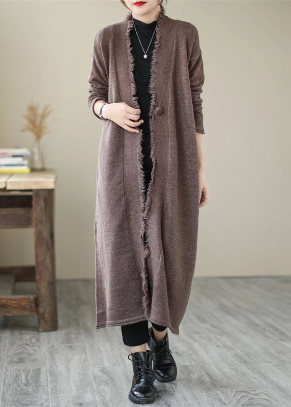 Chocolate Button Knit Coats Long Sleeve