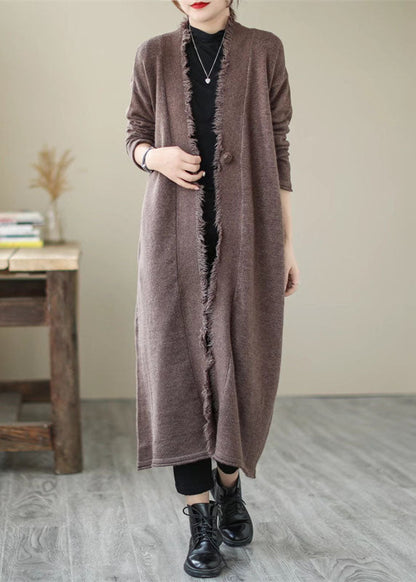 Chocolate Button Knit Coats Long Sleeve
