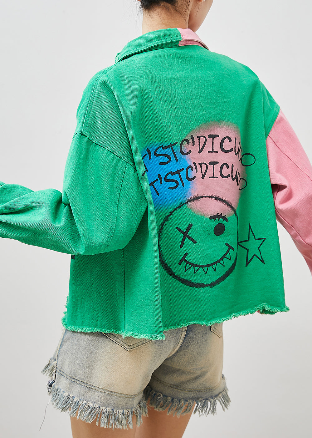 Colorblock Asymmetrical Patchwork Denim Jacket Spring