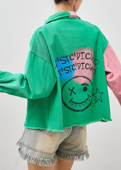 Colorblock Asymmetrical Patchwork Denim Jacket Spring