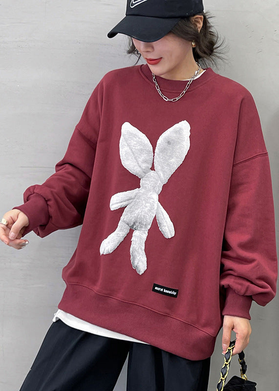 Grey O-neck Character Print Pullover Long Sleeve