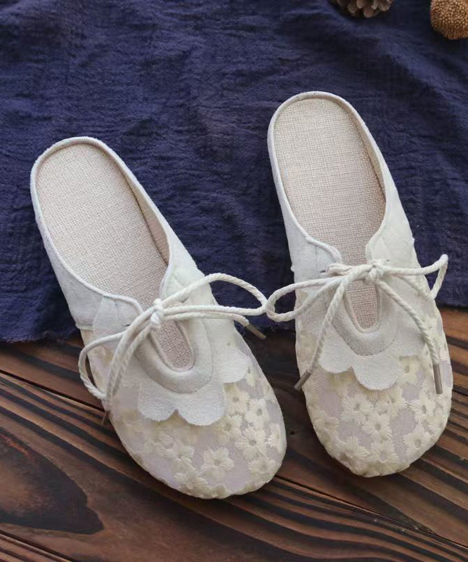 Splicing Grey Lace Breathable Mesh Lace Up Slide Sandals