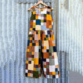 Women's Vintage Color Block Patchwork Cotton And Linen Dress artswardrobe