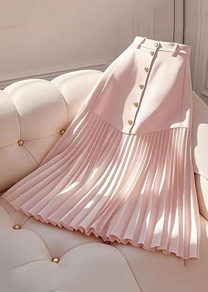Pink Wrinkled High Waist Cotton Skirts Summer