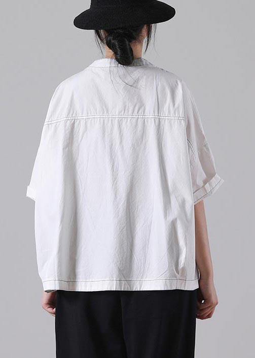 White Pockets Cotton Shirt Tops Summer