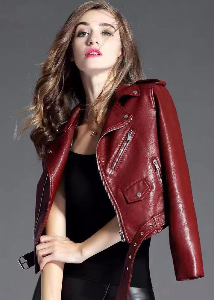 European and American Style Mulberry Zippered Faux Leather Jackets Spring
