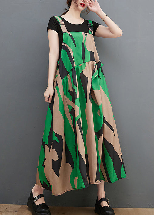 Vogue Green Asymmetrical Design Pocket Spaghetti Strap Dress Summer