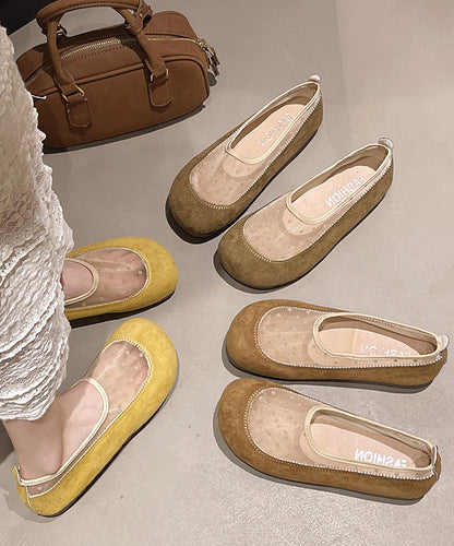 Boutique Breathable Mesh Splicing Platform Flat Shoes Yellow Suede