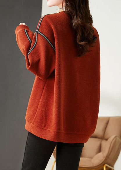 Red Ruffled Cotton Fake Two Piece Sweatshirts Tops Winter