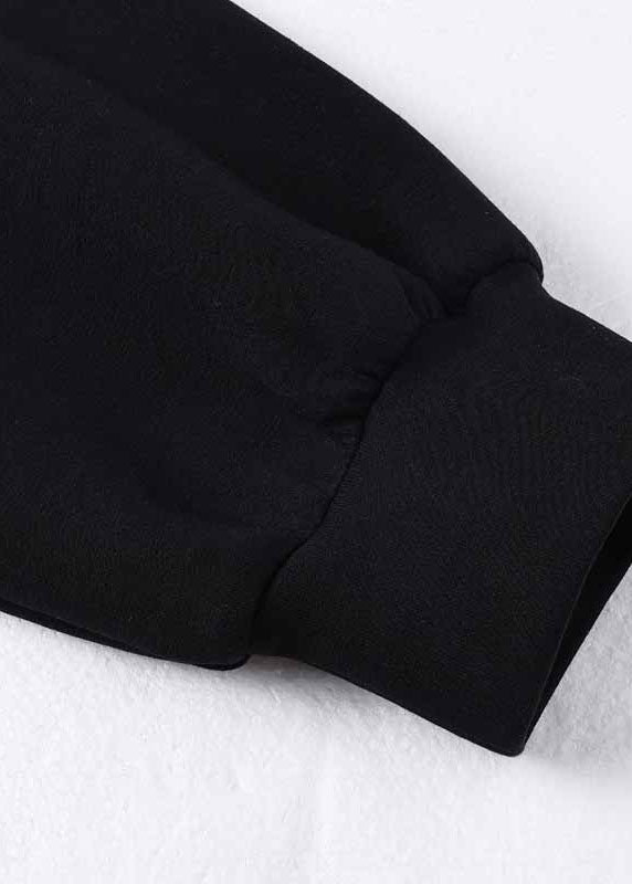 Black O Neck Patchwork Cotton Loose Sweatshirts Top Spring