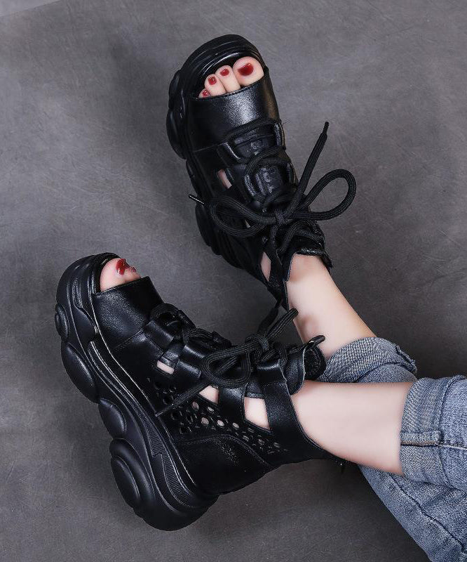 Brown Wedge Faux Leather Lace Up Sandals