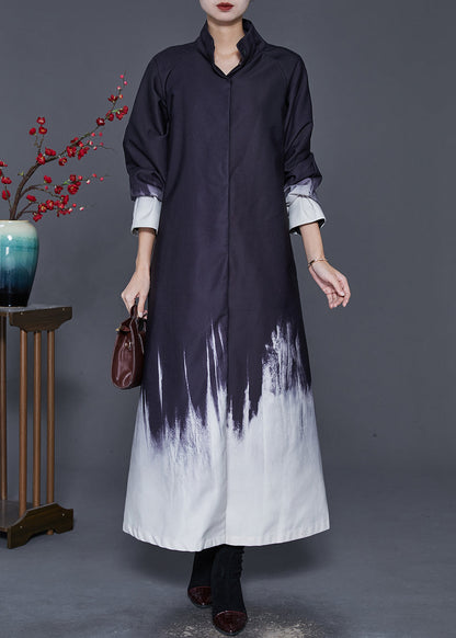 Black Oversized Tie Dye Cotton Trench Coat Spring