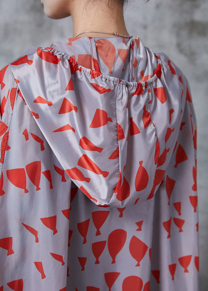 Red Hooded Print Spandex Coats Fall