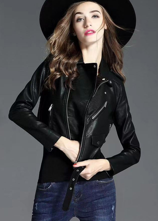 European and American Style Mulberry Zippered Faux Leather Jackets Spring