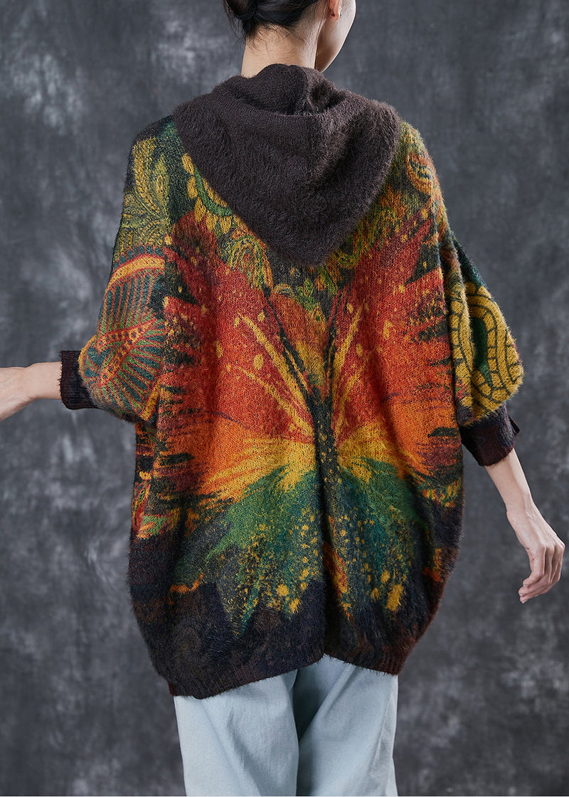 Chocolate Hooded Tie Dye Knit Jacket Winter