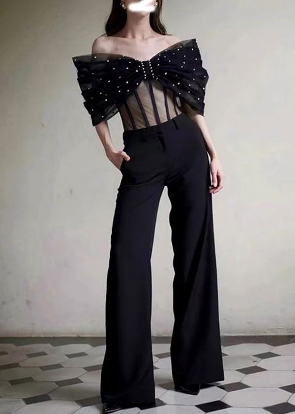 One Shoulder Bow Black Jumpsuit for Summer