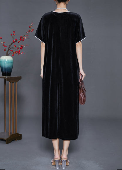 Fine Black Nail Bead Silk Velour Oriental Dresses Summer
