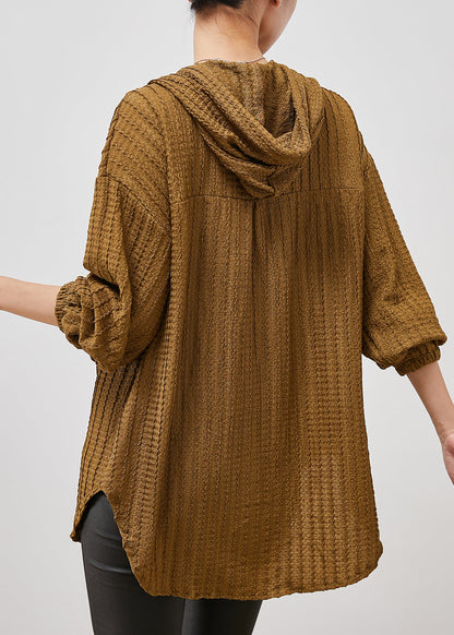 Yellow Hooded Cotton Blouses Spring
