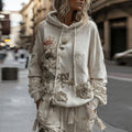 Comstylish Women's Retro Floral Patchwork Art Cozy Hoodie
