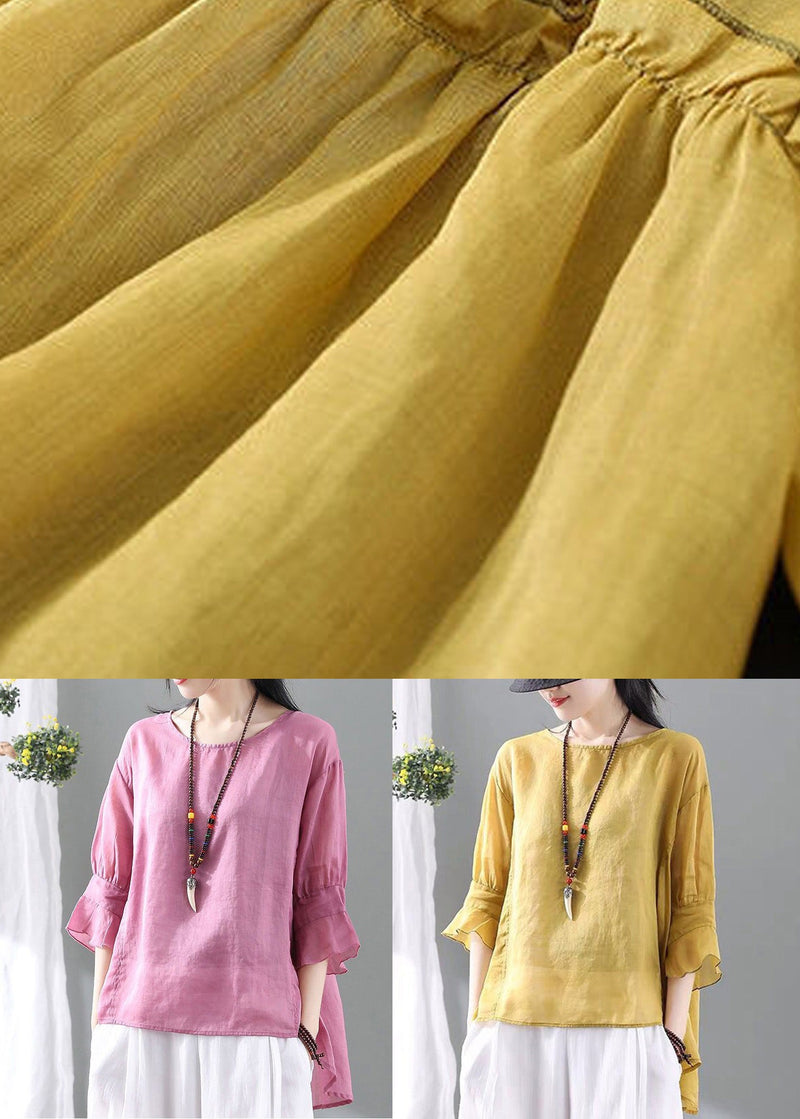 Pink O Neck Low High Design Cotton Tops Summer