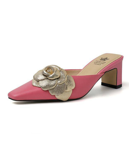 Splicing High Heel Slide Sandals Pink Sheepskin