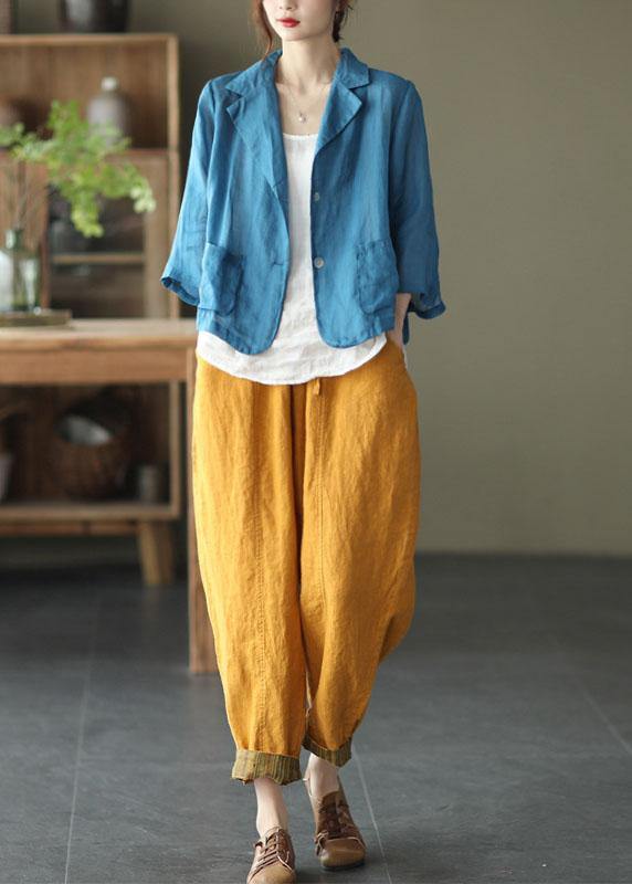 Blue Pockets Patchwork Coats Long Sleeve