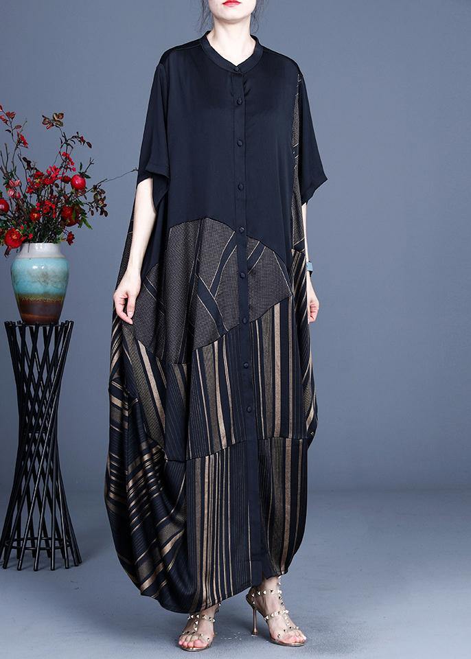 Black Striped Button Patchwork Coat Summer