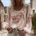 Women's Soft Rose Vintage Pink Round Neck Cotton And Linen Top artswardrobe