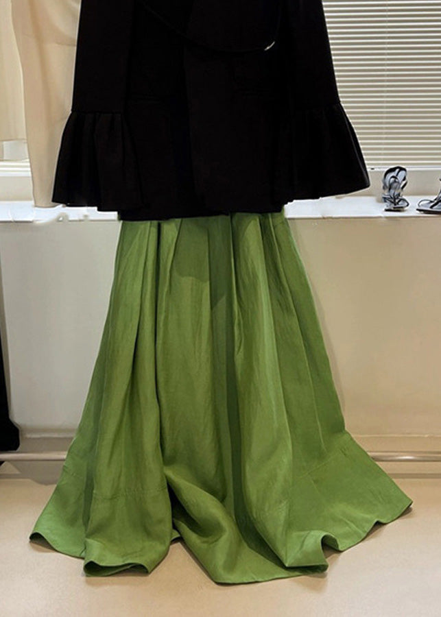 Green High Waist Wrinkled Cotton Skirt Spring
