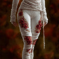 Comstylish Halloween Vintage Bloody Roses Bandages Cozy Knit Leggings