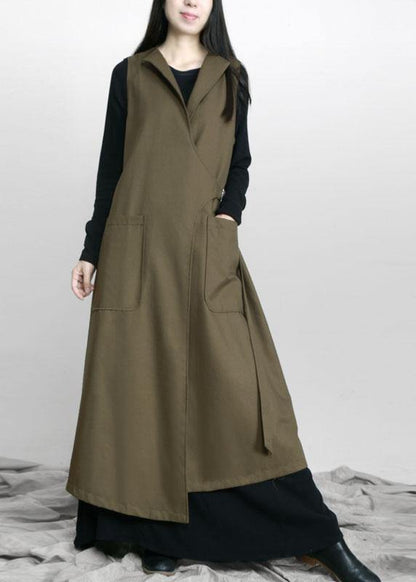 Army Green Asymmetrical Design Pockets Fall Long Waistcoat