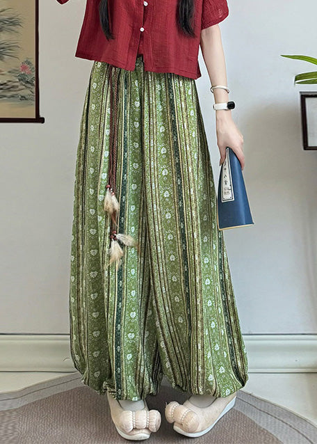 Red Tasseled Print Cotton Lantern Pants Fall