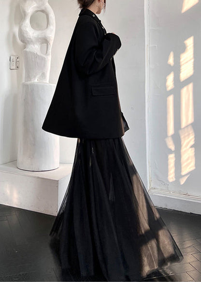 French Black Slash Neck Tulle Holiday Long Slip Dress Sleeveless Summer