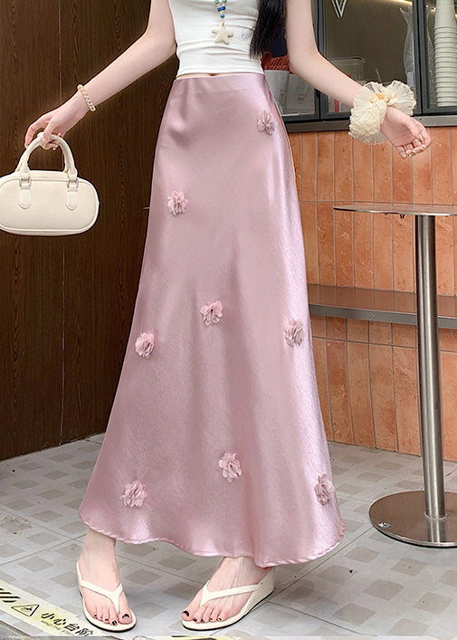 Stylish Pink High Waist Silk Skirt Summer