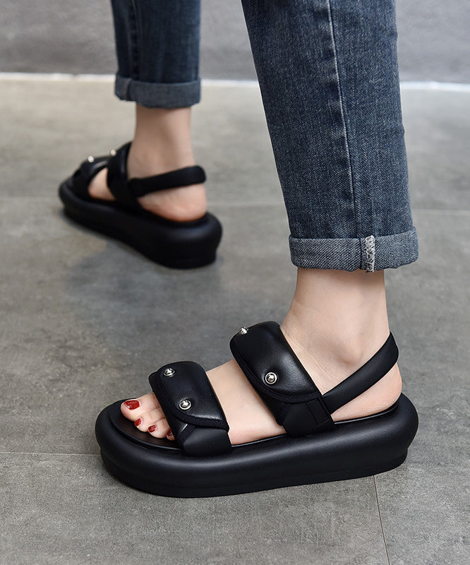 Black Buckle Strap Rivet Splicing Platform Sandals