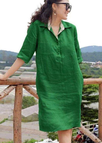 Handmade Yellow Peter Pan Collar Patchwork Vacation Mid Linen Dresses Summer