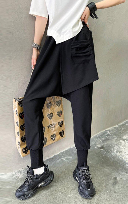 Asymmetrical Design Harem Harem Cotton Pants