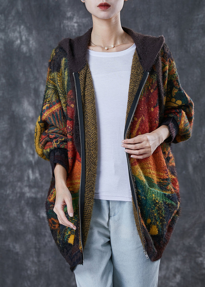 Chocolate Hooded Tie Dye Knit Jacket Winter