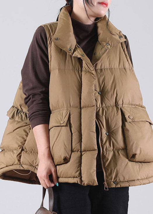 Chocolate Ruffled Pockets Duck Down Sleeveless Down Vest