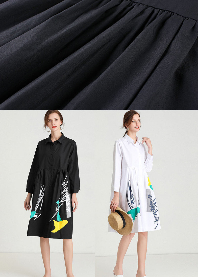 Black Print Patchwork Shirts Dress Fall