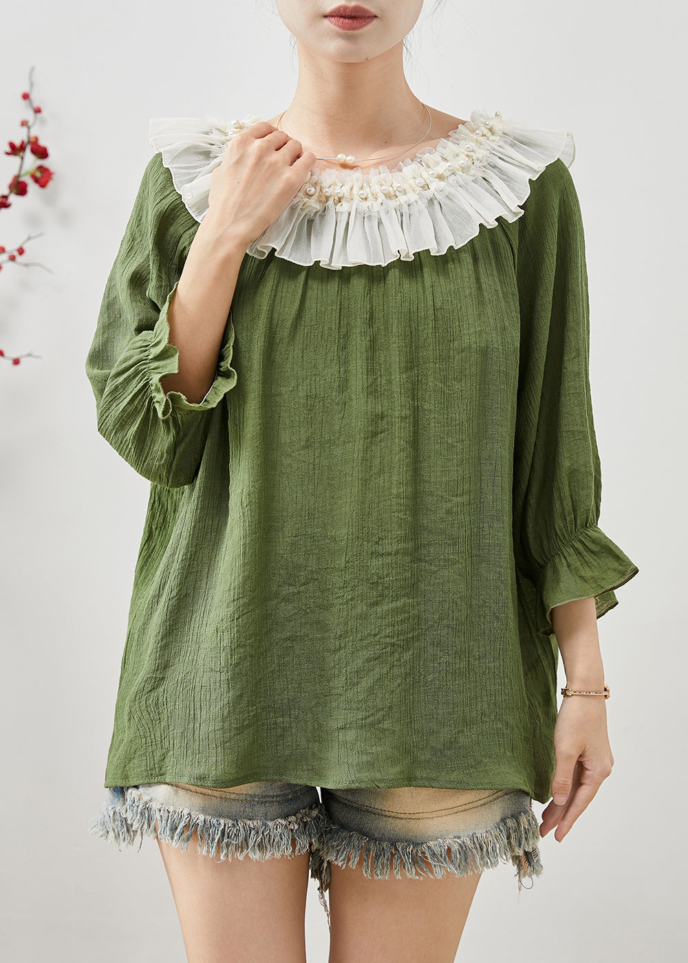 Diy Green Oversized Nail Bead Chiffon Shirts Bracelet Sleeve