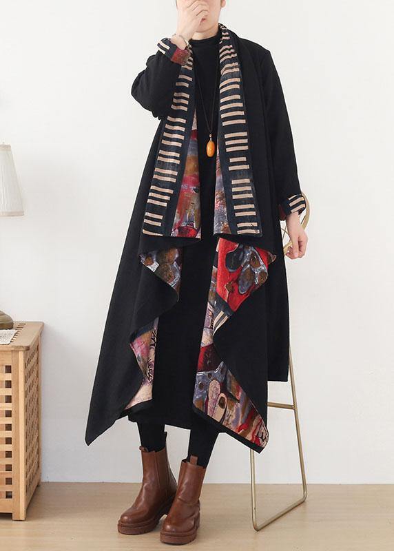 Black Red V Neck Asymmetrical Design Fall Long Sleeve Loose Coat
