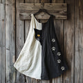 Comstylish Cute Black Cat And Paw Embroidered Art Linen Contrast Color Mini Dress