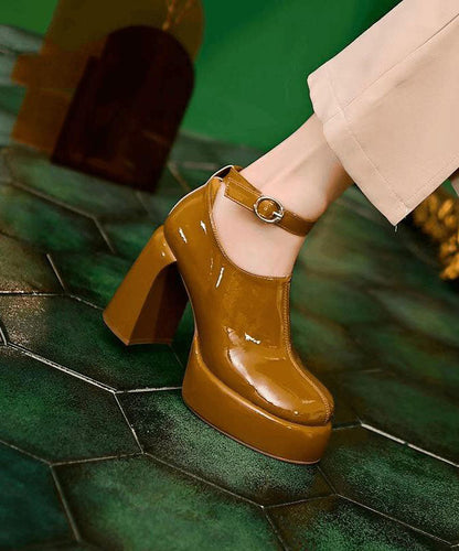Splicing Chunky High Heels Brown Faux Leather