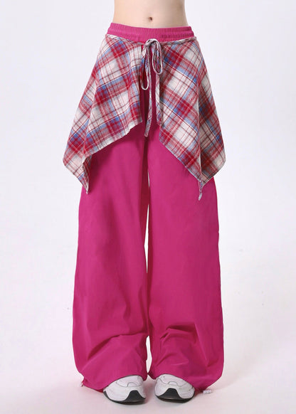 Rose Elastic Waist Patchwork Exra Large Hem Cotton Pants Spring