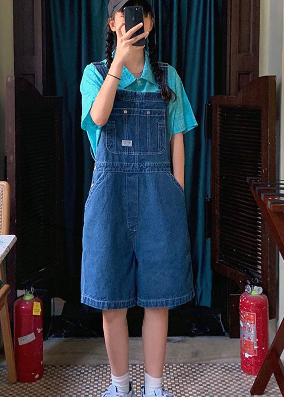 Blue Original Design Cotton Denim Jumpsuit Shorts Summer