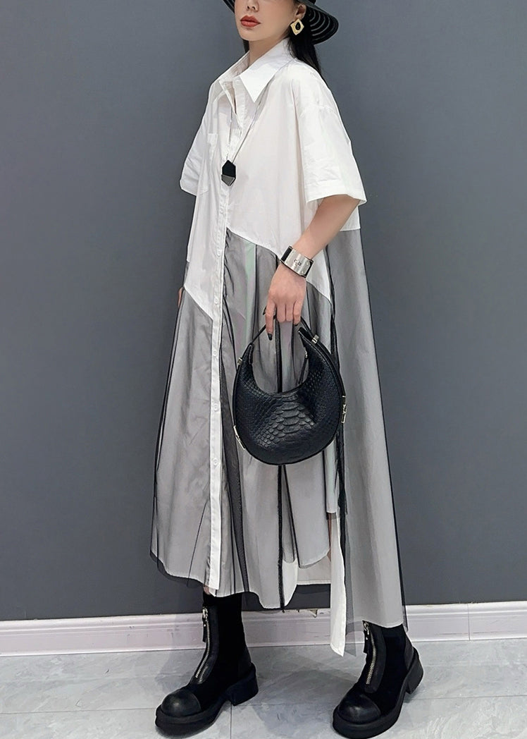 Summer Peter Pan Collar Wrinkled Patchwork Shirts Dress