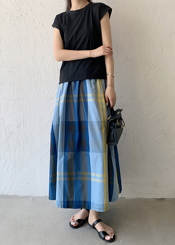 Blue Plaid Exra Large Hem Cotton Skirt Spring