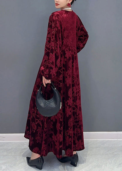 Black V Neck Jacquard Patchwork Velour Dresses Fall