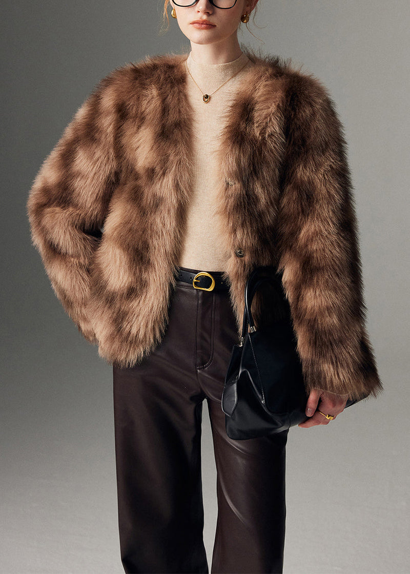 Brown Oversized Tie Dye Faux Fur Coat Winter